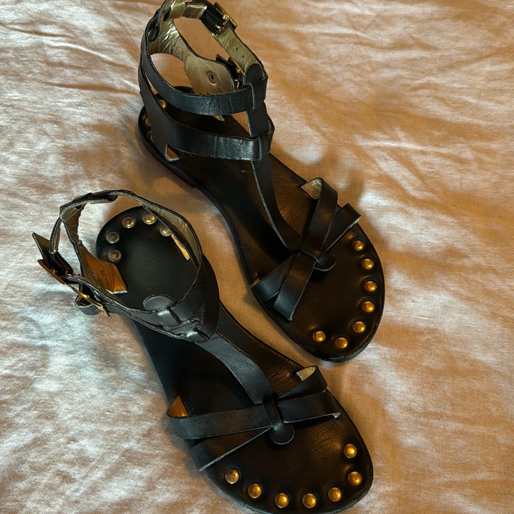 Matt Bernson black leather studded gladiator sandal